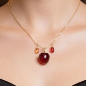 NWT CHERRY RED  Gold and Red Pendant Necklace GOLDEN 16inch
